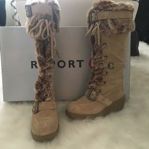 Report knee high lace up boot w/ zipper